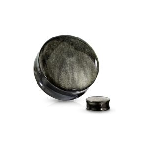 golden obsidian stone stretched earlobe piercing jewelry plugs