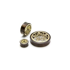 wood stretched earlobe plug piercing jewelry brass snowblake