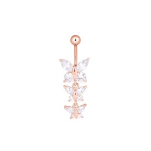 steel rose gold navel bananabell butterfly jewelled curved barbell
