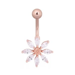 rose gold navel curved barbell bananabell jewelled flower crystal piercing jewelry