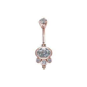 steel rose gold navel bananabell ornamental jewelled crystal curved barbell