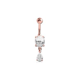 steel rose gold navel bananabell jewelled teardrop crystal curved barbell