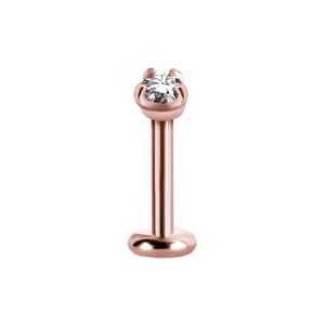 rose gold titanium internally threaded labret with jewelled prong set attachment piercing jewelry