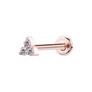 rose gold titanium internally threaded labret with jewelled trinity attachment piercing jewelry
