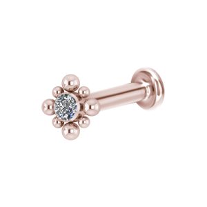 rose gold titanium internally threaded labret with jewelled ornamental beads attachment piercing jewelry