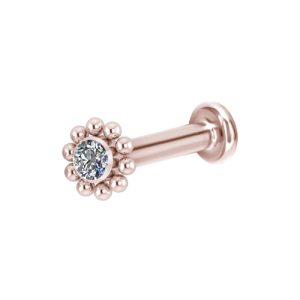 rose gold titanium internally threaded labret with jewelled ornamental beads attachment piercing jewelry