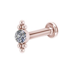 rose gold titanium internally threaded labret with jewelled ornamental beads attachment piercing jewelry