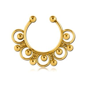 gold plated steel fake septum ring piercing jewelry ornamental beads tribal