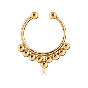 gold plated steel fake septum ring piercing jewelry ornamental beads tribal
