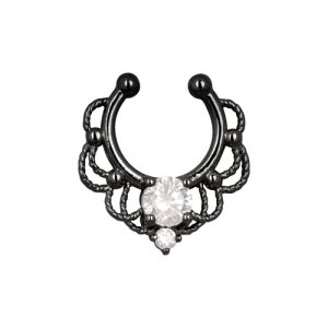black steel fake septum ring piercing jewelry jewelled ornamental