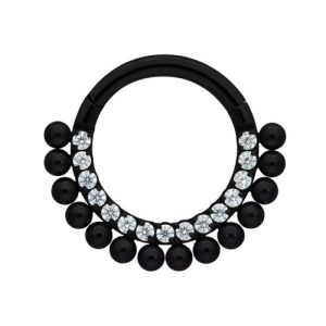 black steel ornamental clicker hinged ring jewelled gem crystal prong set piercing jewelry