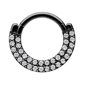 black steel clicker hinged ring jewelled gem crystal prong set piercing jewelry
