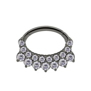 black steel ornamental clicker hinged ring jewelled gem crystal prong set piercing jewelry