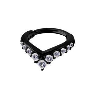 black steel clicker hinged ring jewelled gem crystal prong set piercing jewelry