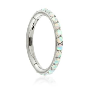 titanium prong set opal clicker hinged ring piercing jewelry