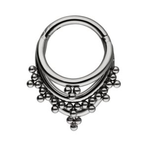 Steel Ornamental Hinged Clicker Triple Ring Beads Piercing Jewelry