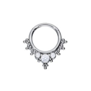 steel bezel set crystal jewelled ornamental bindi beads clicker hinged ring piercing jewelry