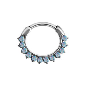 steel prong set opal clicker hinged ring piercing jewelry