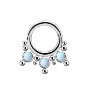 steel bezel set opal ornamental beads clicker hinged ring piercing jewelry