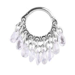 steel crystal jewelled clicker dangly hinged ring piercing jewelry
