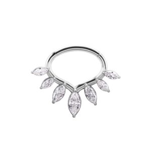 steel prong set marquise crystal jewelled clicker hinged ring piercing jewelry