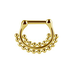 gold plated steel ornamental double row beads clicker hinged ring piercing jewelry