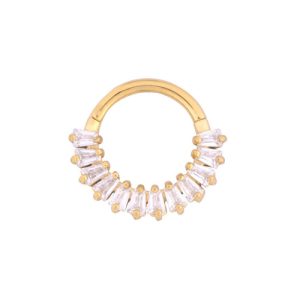 gold plated steel prong set crystal jewelled clicker hinged ring piercing jewelry