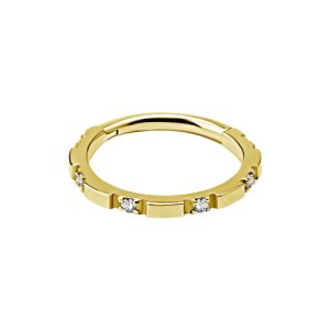 gold plated steel prong set crystal jewelled clicker hinged ring piercing jewelry