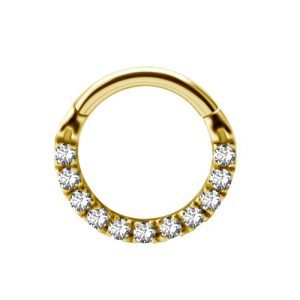 gold plated steel prong set crystal jewelled clicker hinged ring piercing jewelry