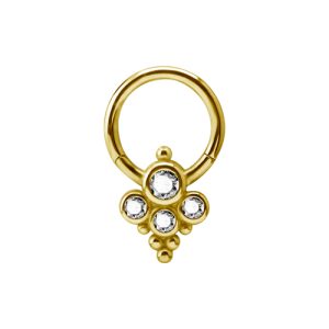 gold plated steel bezel set crystal jewelled ornamental beads clicker hinged ring piercing jewelry