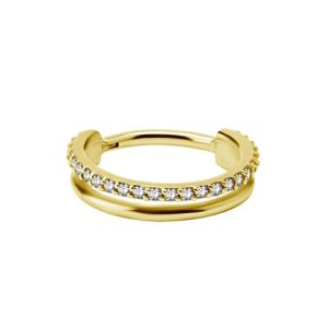 gold plated steel prong set crystal jewelled clicker hinged ring piercing jewelry