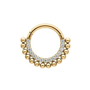 gold plated titanium prong set crystal jewelled clicker hinged ring beads piercing jewelry