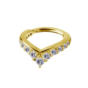 gold plated steel prong set crystal jewelled clicker hinged ring piercing jewelry