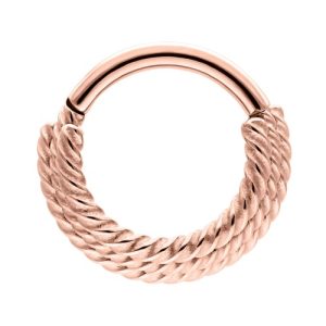 rose gold steel clicker hinged ring stacked twisted rope piercing jewelry