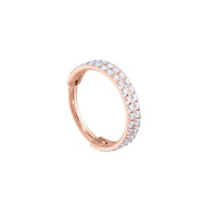 rose gold steel clicker hinged ring jewelled gem crystal prong set piercing jewelry double row