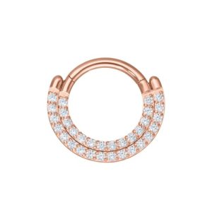 rose gold steel clicker hinged ring jewelled gem crystal prong set double row piercing jewelry