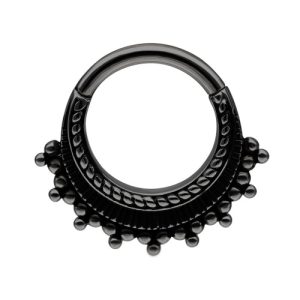 black steel ornamental clicker hinged ring piercing jewelry