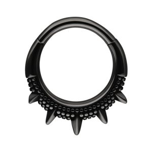 black steel ornamental clicker hinged ring piercing jewelry