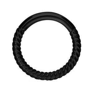 black steel twisted rope clicker hinged ring piercing jewelry