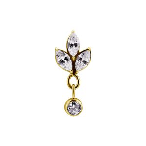 steel gold plated jewelled marquise attachment internally threaded piercing