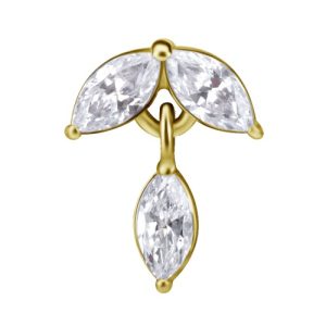 steel gold plated jewelled marquise attachment internally threaded piercing