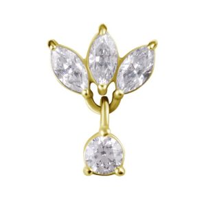 steel gold plated jewelled marquise attachment internally threaded piercing