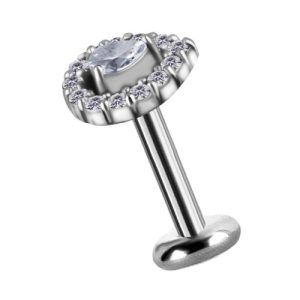 titanium internally threaded labret with jewelled teardrop crystal attachment piercing jewelry
