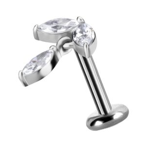 titanium internally threaded labret with jewelled marquise crystal attachment piercing jewelry