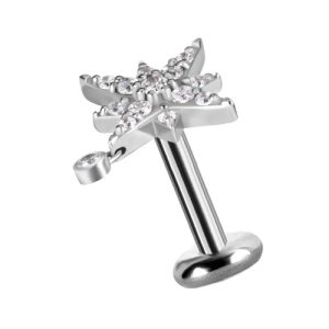 titanium internally threaded labret with jewelled crystal star attachment piercing jewelry