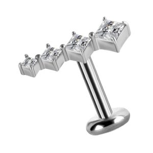 titanium internally threaded labret with jewelled princess cut crystal attachment piercing jewelry