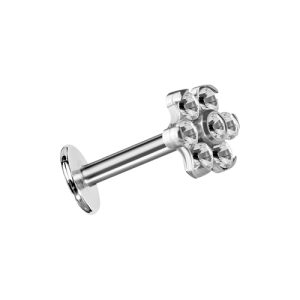 titanium internally threaded labret with jewelled crystal flower attachment piercing jewelry