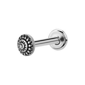 titanium internally threaded labret with ornamental disc attachment piercing jewelry