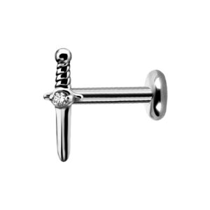 titanium internally threaded labret with jewelled crystal dagger attachment piercing jewelry