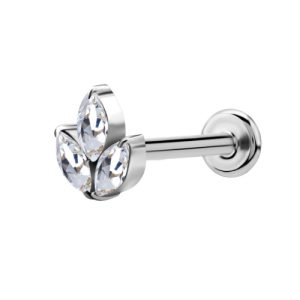 titanium internally threaded labret with jewelled triple marquise crystal attachment piercing jewelry